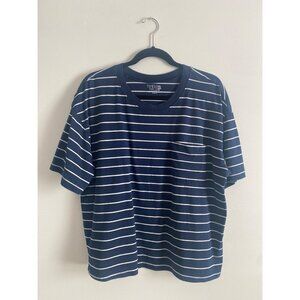 Time And Tru Navy & White Striped Crewneck T-Shirt XXL Pima Cotton Blend